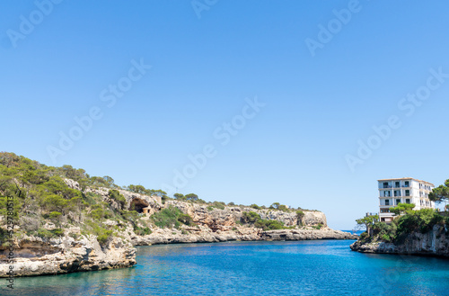 Views of the Mediterranean Sea in Cala Figuera on the island of Mallorca in Spain.
