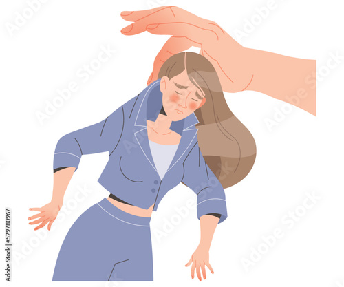 Hand Holding Stressed Woman Character Feeling Sadness and Loneliness Vector Illustration