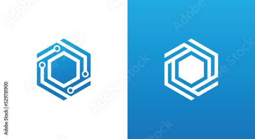 Creative Hexagon Tech Logo Concept icon sign symbol Design Element. Technology Logotype. Vector illustration template