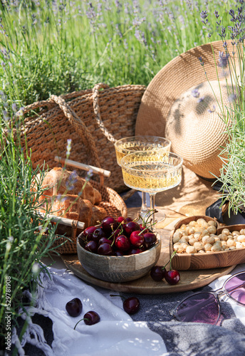 Summer picnic on a lavender field