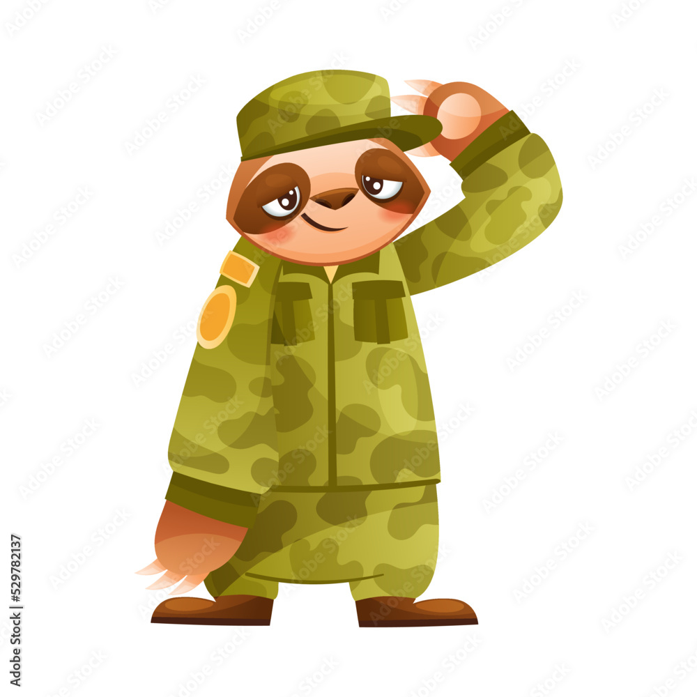 Fototapeta premium Funny Sloth Mammal as Military Worker Wearing Professional Khaki Uniform Vector Illustration