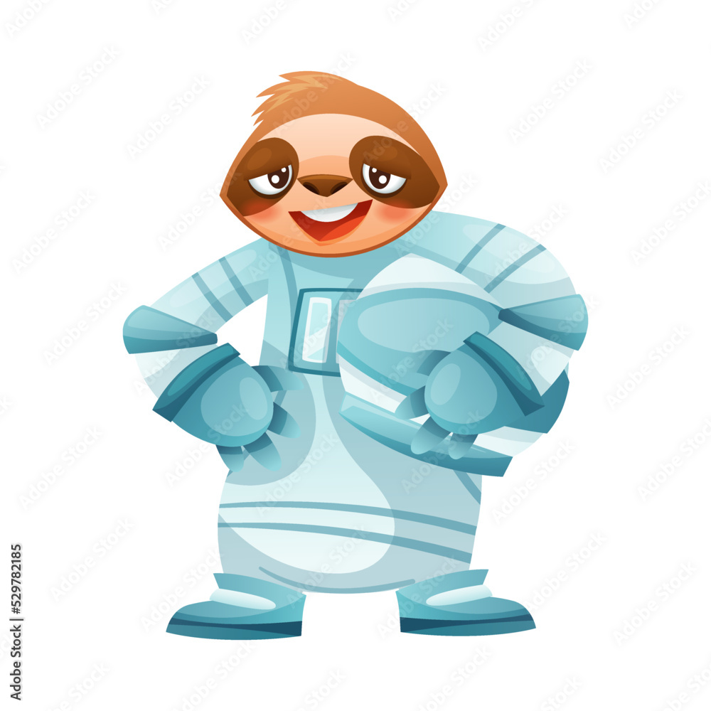 Fototapeta premium Funny Sloth Mammal as Astronaut Wearing Professional Spacesuit with Helmet Vector Illustration