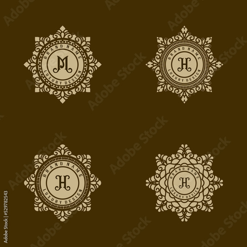 classic monogram logo set. floral leaf engraving illustration themes, ornament lines for clothing stores, jewelry, hotels, jewelry signs, product stickers and more