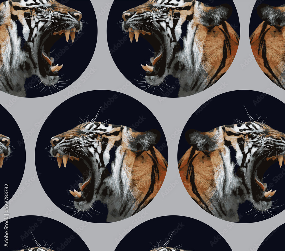 Obraz premium Tiger pattern background. tiger seamless pattern japan tattoo style. Tiger head seamless pattern
