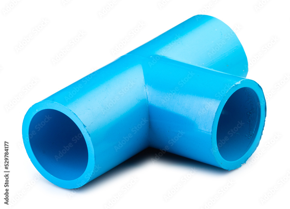 Close up to blue plastic pipe background, PVC pipes isolated on white background