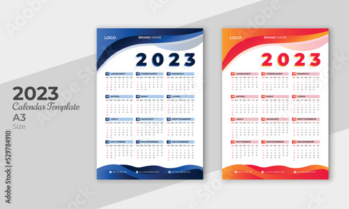 Wall calendar 2023. One Page Wall Calendar design for new year 2023 Corporate, simple, clean, and elegant design for 2023 year wall calendar template.