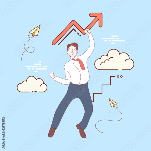 happy businessman jumping on the job success. Hand drawn style vector illustrations.