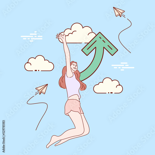 happy businessman jumping on the job success. Hand drawn style vector illustrations.