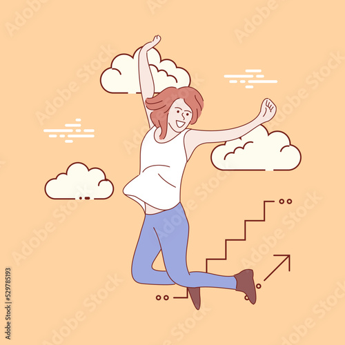 happy businessman jumping on the job success. Hand drawn style vector illustrations.