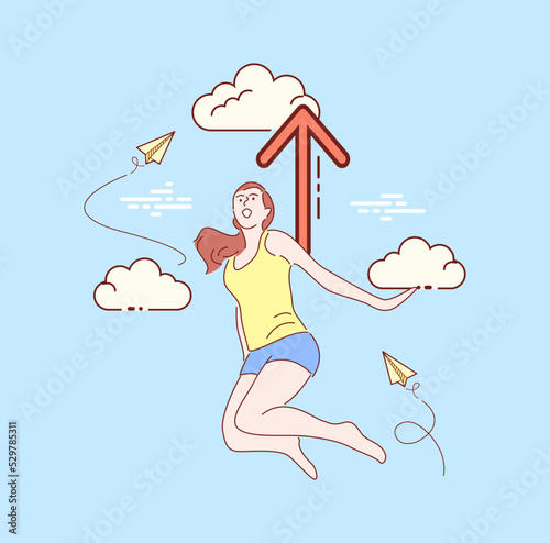 happy businessman jumping on the job success. Hand drawn style vector illustrations.