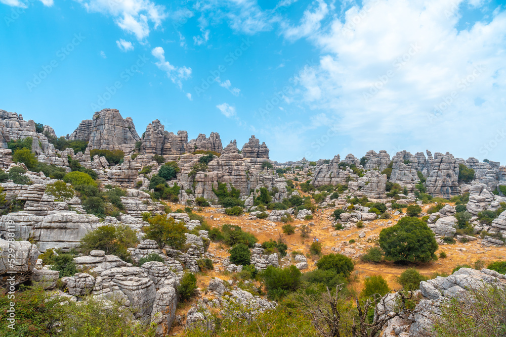 Stones with beautiful shapes in the Torcal de Antequera on the green trail, Malaga. Spain