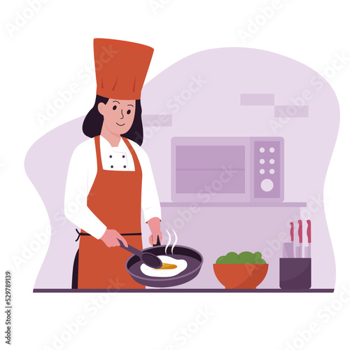 Chef woman cooking illustration design concept. Illustration for websites, landing pages, mobile applications, posters and banners. Trendy flat vector illustration