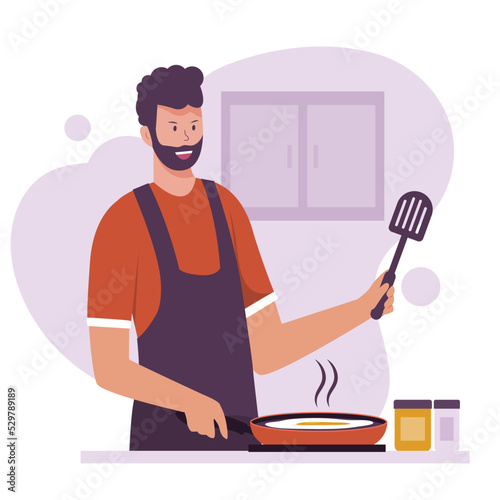Flat design of people cooking food in kitchen. Illustration for websites, landing pages, mobile applications, posters and banners. Trendy flat vector illustration