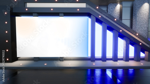 3D Virtual TV Studio News, Backdrop For TV Shows .TV On Wall.3D Virtual News Studio Background,3d illustration © MUS_GRAPHIC