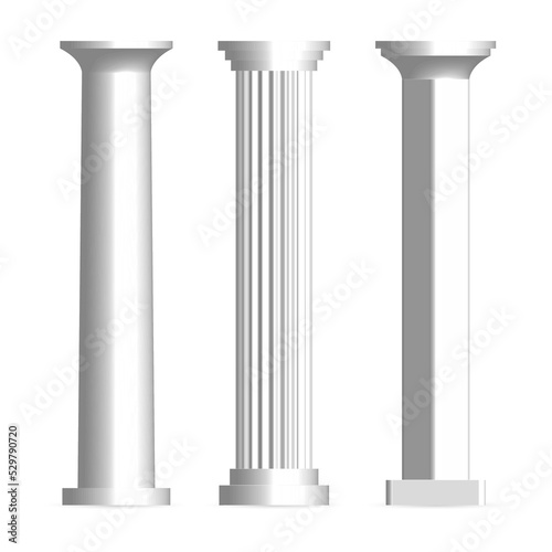 Set of architectural columns, 3D vector illustration.