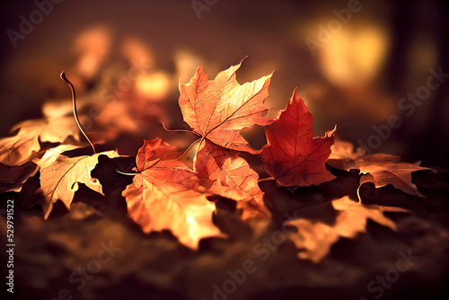 Red and yellow maple leaves give autumn mood