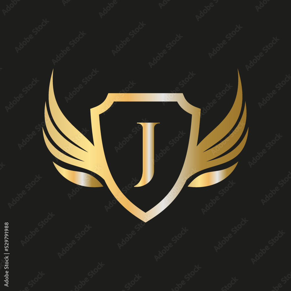 Initial Wing Logo On Letter J Alphabet For Transportation Logo Symbol Initial Wing Logo On Letter J Alphabet For Transportation Logo Symbol