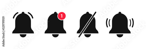 Notification bell icon. Bell icon for new notification, incoming message, reminder and alert. Bell symbol for subscribe on channel and for social media reminder.
