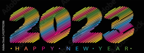 2023 colorful of Happy New Year. Abstract design 2023 for vector celebration and season decoration, backgrounds, branding, banner, cover, card, and or social media template.