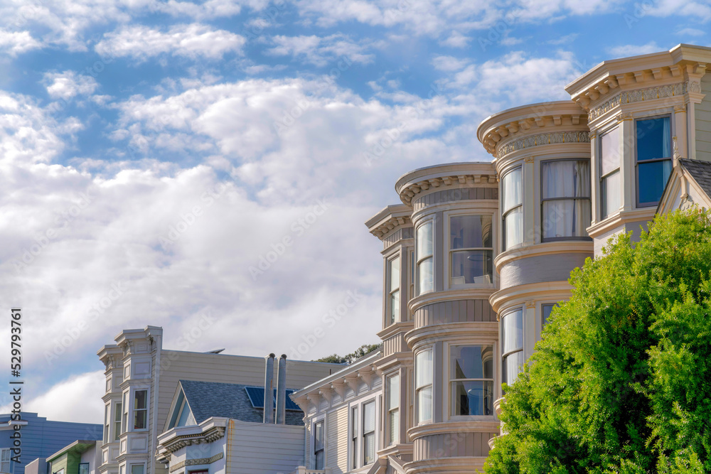 Obraz premium View of an upper part exterior of townhouses in San Francisco, California