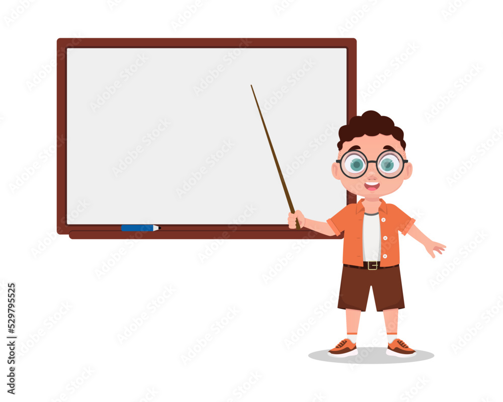The boy answers, the schoolboy. School board. Vector illustration The boy answers, the schoolboy. School board. Vector illustration