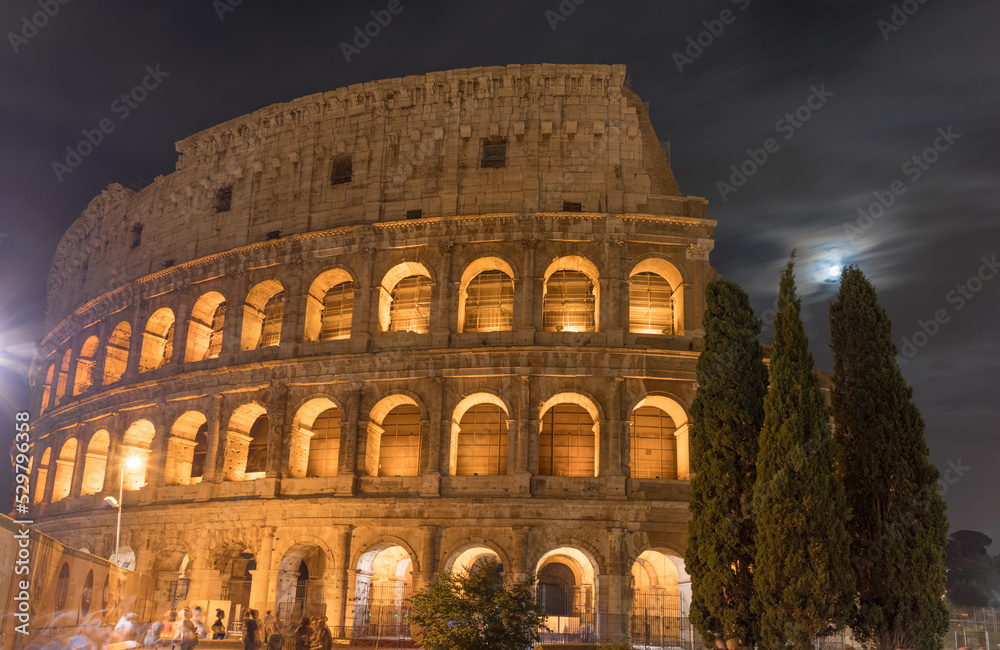 Night view of the Colosseum in Rome, Italy.