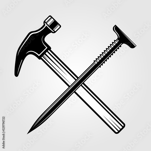 Claw hammer and nail isolated on white background. Vector illustration