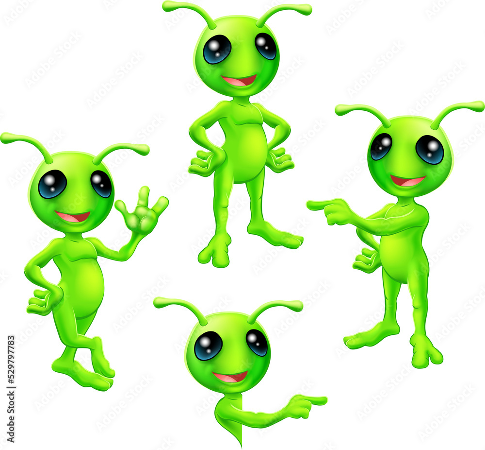 Cartoon Green Alien Set Cartoon Green Alien Set