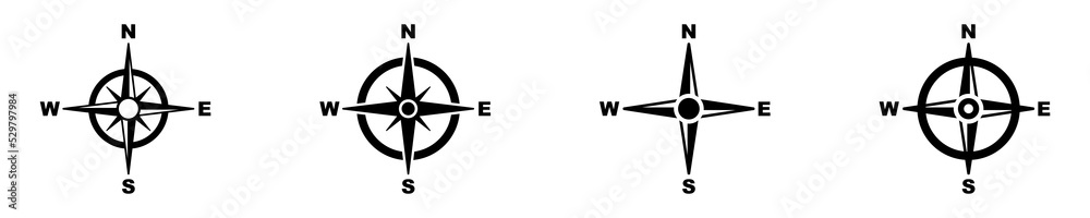 Set of compass vector icons. Direction for North, South, East and West. Navigation icon. Vector 10 EPS. Set of compass vector icons. Direction for North, South, East and West. Navigation icon. Vector 10 EPS.
