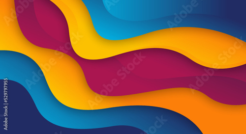 Dynamic textured geometric element. Purple, orange, yellow and blue fluid color background.