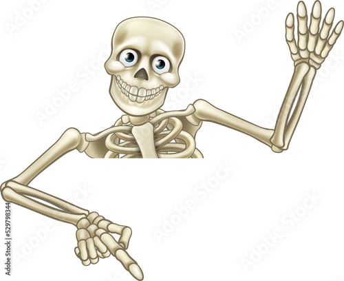 Cartoon Skeleton Pointing Down