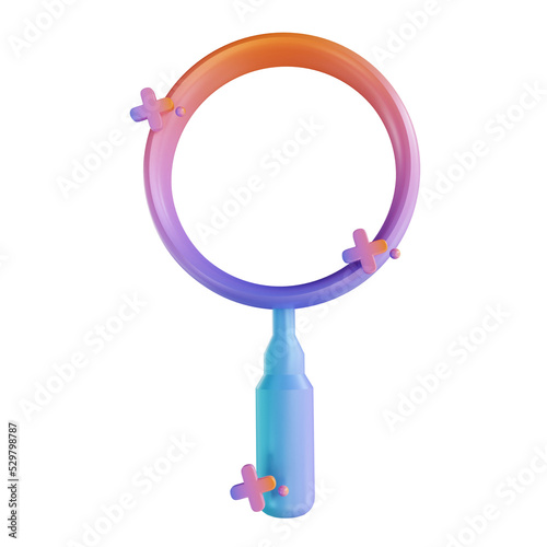 3D illustration colorful magnifying glass