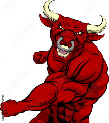 Canvas Print Fighting red bull mascot