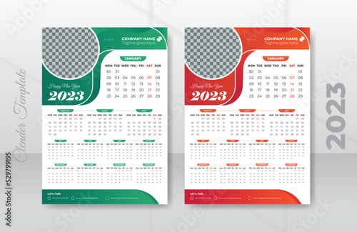 Happy new year corporate and modern wall calendar design 2023 office for business photo