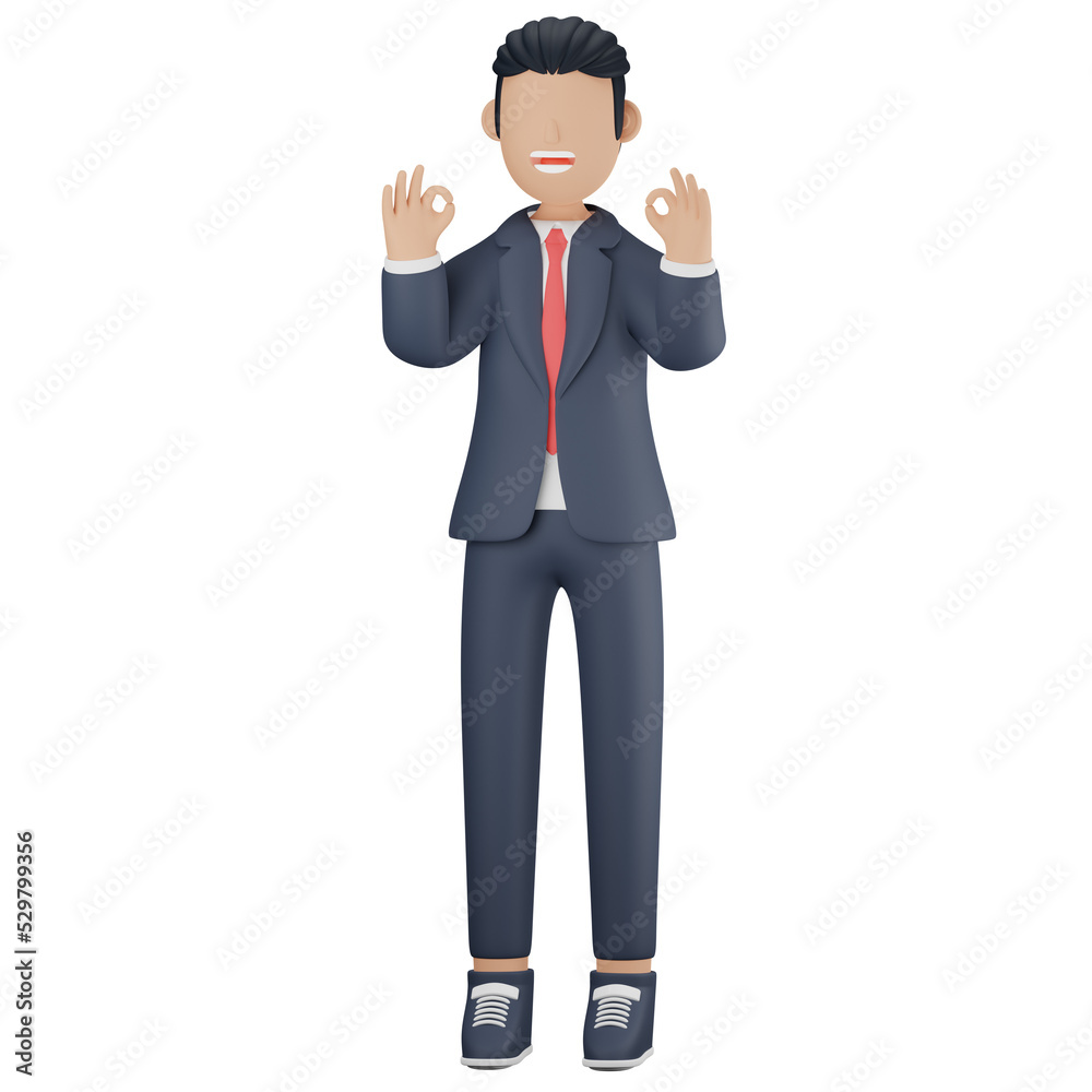 Businessman showing okay sign 3d character illustration