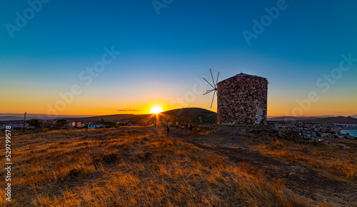 Historical windmill in CUNDA ISLAND (Alibey Island). Ayvalik, Balikesir, Turkey. This location called Lover's Hill (Turkish: Asiklar Tepesi).