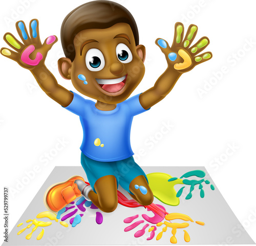 Cartoon Black Boy Painting