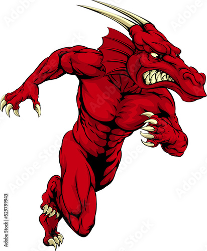 Red dragon mascot sprinting