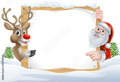 Christmas Santa and Reindeer Sign photo