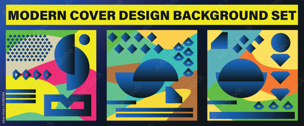 Obraz premium Modern background set covers. Colorful trendy illustration. Colorful geometric background design. Creative vector banner illustration. Abstract geometric pattern background, vector