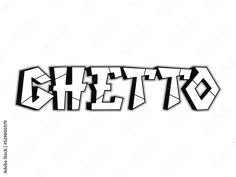 Ghetto word graffiti style letters.Vector hand drawn doodle cartoon logo illustration. Funny cool ghetto letters, fashion, graffiti style print for t-shirt, poster concept Ghetto word graffiti style letters.Vector hand drawn doodle cartoon logo illustration. Funny cool ghetto letters, fashion, graffiti style print for t-shirt, poster concept