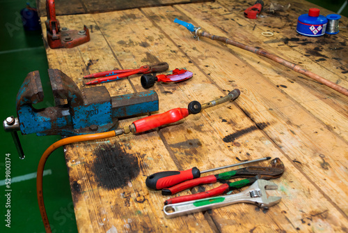 Plumber tools on a workbench