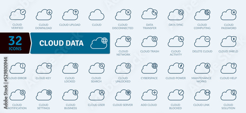 Data Cloud icons Pack. Thin line Collection Data Cloud Management