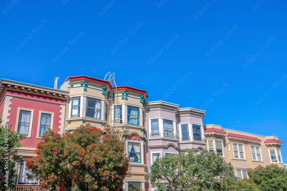 Colorful apartment flat buildings at San Francisco, California