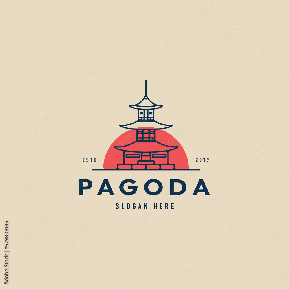 pagoda line art logo, icon and symbol, vector illustration design