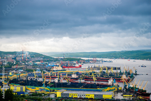 View of the seaport of the city of Murmansk. Far North, Russia