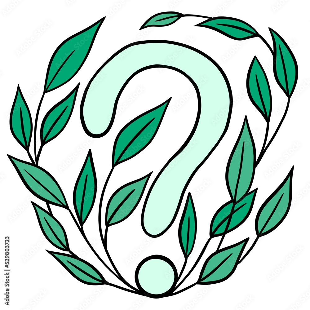 Hand drawn illustration of question mark with leaves flowers nature ...