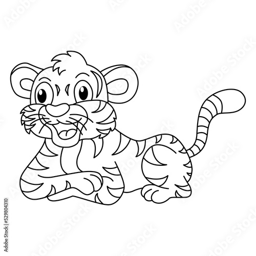 Cute tiger cartoon coloring page illustration vector. For kids coloring book.