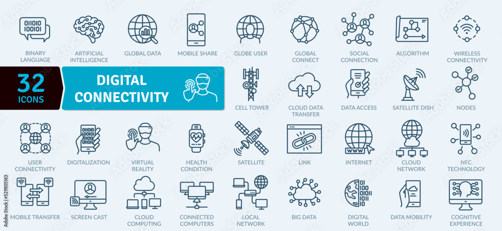 Digital Connectivity icons Pack. Thin line Collection of Digital Processing of Information