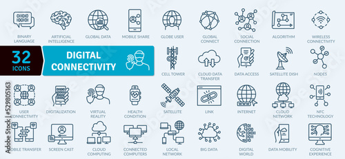Digital Connectivity icons Pack. Thin line Collection of Digital Processing of Information photo